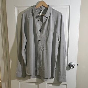 Gray and white stripe men Button-Up Shirt